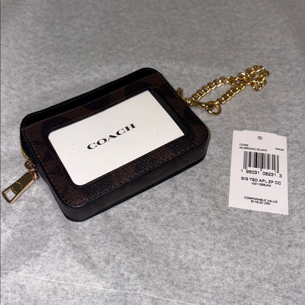 Coach Black and Brown Card Holder with Gold Chain EUC - Picture 9 of 10